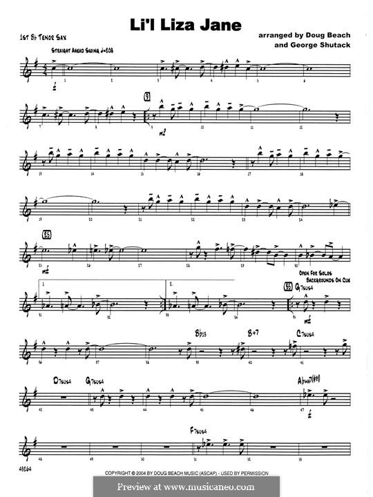 Li'l Liza Jane: 1st Tenor Saxophone part by Doug Beach