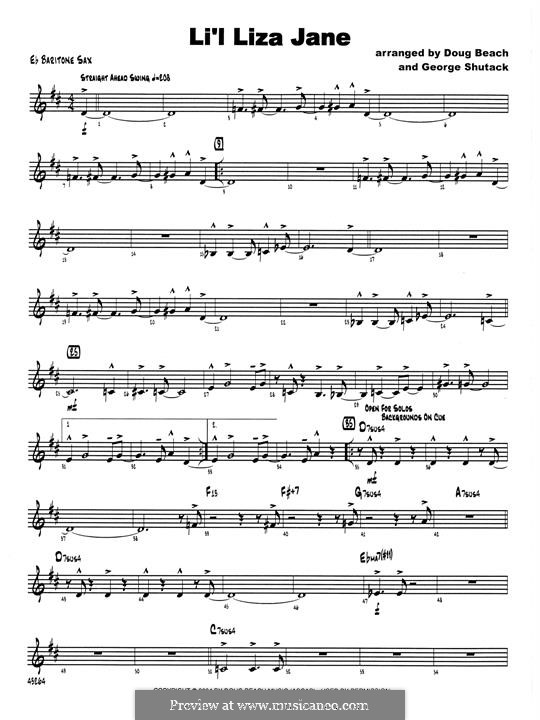 Li'l Liza Jane: Eb Baritone Saxophone part by Doug Beach
