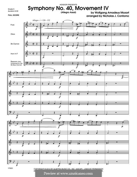 Movement IV: For winds - full score by Wolfgang Amadeus Mozart