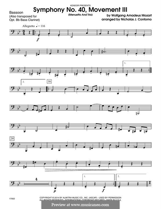 Movement III: For winds - Bassoon part by Wolfgang Amadeus Mozart