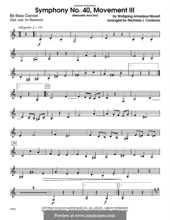 Movement III: For winds - Opt. Bass Clarinet part by Wolfgang Amadeus Mozart