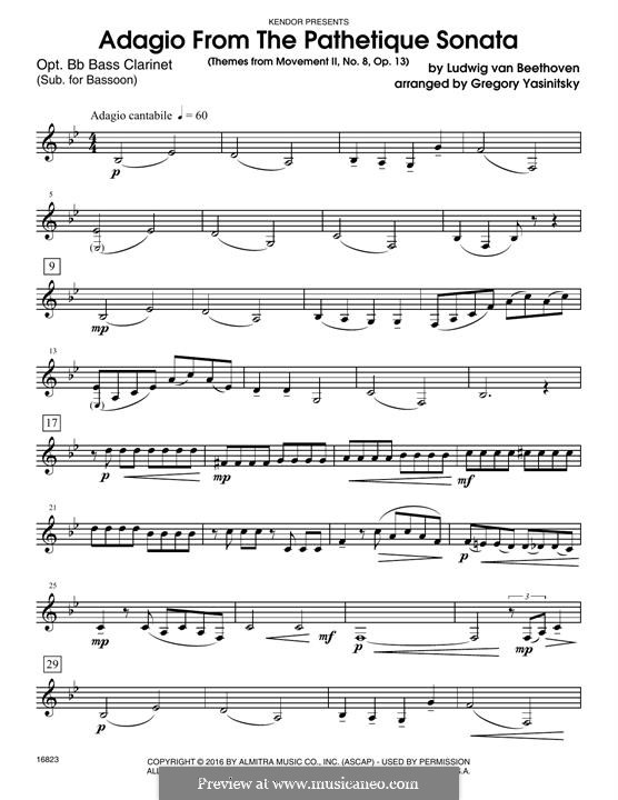 Movement II (Printable scores): Themes, for winds - Bb bass clarinet part by Ludwig van Beethoven