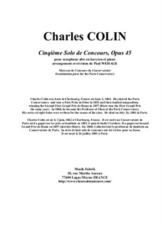 Solo de Concours No.5, Op.45: For Eb alto (or baritone) saxophone and piano by Charles Colin