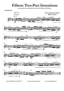 Complete set, BWV 772-786: For Tenor and Baritone Sax by Johann Sebastian Bach