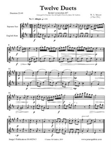 Twelve Duets for Two Hors, K.487: Version for Soprano Sax and English Horn by Wolfgang Amadeus Mozart