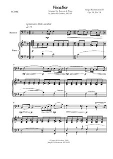 Vocalise, Op.34 No.14: para fagote e piano by Sergei Rachmaninoff