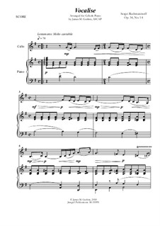 Vocalise, Op.34 No.14: para Violoncelo e piano by Sergei Rachmaninoff