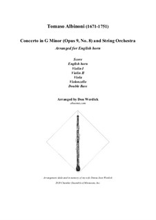 Concerto No.8 in g minor: For english horn and string orchestra – score, parts by Tomaso Albinoni