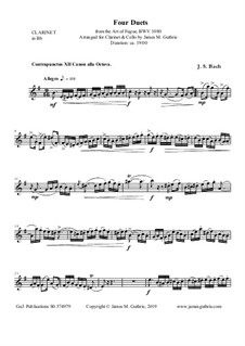 Four Duets: Bach: Four Duets from the Art of Fugue for Clarinet & Cello, BWV 1080 by Johann Sebastian Bach