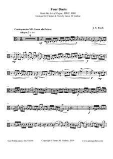 Four Duets: Bach: Four Duets from the Art of Fugue for Clarinet & Viola, BWV 1080 by Johann Sebastian Bach
