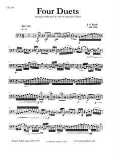 Clavier-Übung (Part III). Four Duets, BWV 802–805: For bassoon and cello by Johann Sebastian Bach