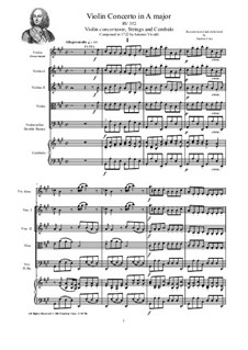 Concerto for Violin, Strings and Cembalo in A Major, RV 352: Score, parts by Antonio Vivaldi