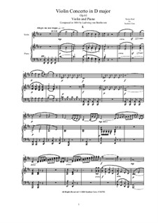 Concerto for Violin and Orchestra in D Major, Op.61: Version for violin and piano - score and part by Ludwig van Beethoven