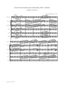 Concerto for Cello and Strings in A Minor, RV 418: Score, parts by Antonio Vivaldi
