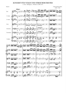 Concerto for Violin, Strings and Basso Continuo No.2 in E Major, BWV 1042: Full score by Johann Sebastian Bach