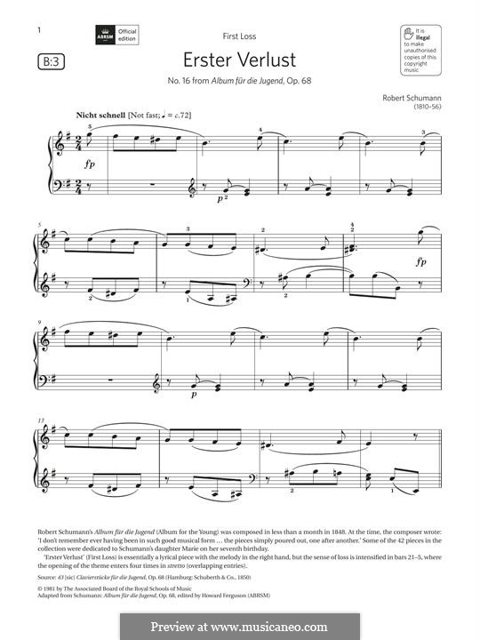 No.16 Erster Verlust (First Sorrow): Para Piano by Robert Schumann