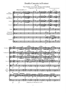 Concerto for Two Violins and Strings in D Minor, RV 514: Score, parts by Antonio Vivaldi