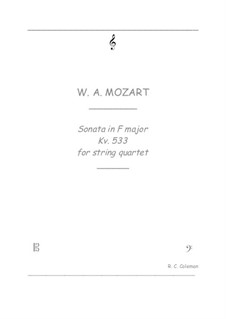 Sonata for Piano No.15 in F Major, K.533/494: para quartetos de cordas by Wolfgang Amadeus Mozart