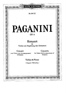 Concerto for Violin and Orchestra No.1 in D Major, Op.6: Movement I, for violin and piano by Niccolò Paganini