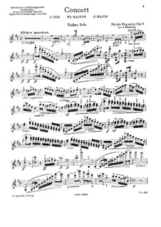 Concerto for Violin and Orchestra No.1 in D Major, Op.6: Movement I, for violin and piano – violin part by Niccolò Paganini