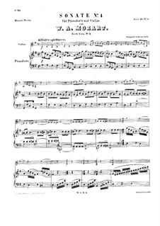 Sonata for Violin and Piano No.4 in G Major, K.9: partitura by Wolfgang Amadeus Mozart