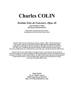 Solo de Concours No.6, Op.46: para oboe e piano by Charles Colin