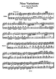 Nine Variations on Aria by Paisiello, WoO 69: Para Piano by Ludwig van Beethoven