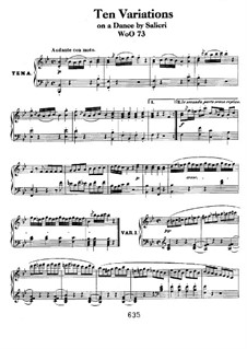 Ten Variations on Theme 'La stessa, la stessissima' from 'Falstaff' by Salieri, WoO 73: Para Piano by Ludwig van Beethoven