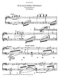 Transcription on 'O du mein holder Abendstern' from 'Tannhäuser' by Wagner, S.444: Para Piano by Franz Liszt