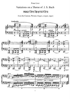 Variations on Theme from 'Weinen, Klagen, Sorgen, Zagen' by J. S. Bach, S.180: Para Piano by Franz Liszt