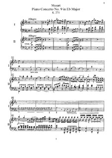 Concerto for Piano and Orchestra No.9 in E Flat Major 'Jeunehomme', K.271: arranjos para dois pianos de quatro mãos by Wolfgang Amadeus Mozart