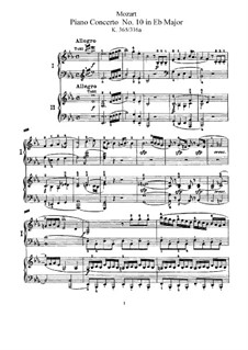 Concerto for Two Pianos and Orchestra No.10 in E Flat Major, K.365: arranjos para dois pianos de quatro mãos by Wolfgang Amadeus Mozart