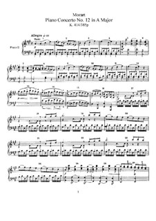 Concerto for Piano and Orchestra No.12 in A Major, K.414: arranjos para dois pianos de quatro mãos by Wolfgang Amadeus Mozart
