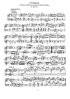 Six Variations on 'Mio caro Adona' by A. Salieri, K.180: Para Piano by Wolfgang Amadeus Mozart