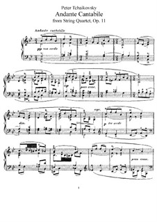 String Quartet No.1 in D Major, TH 111 Op.11: Andante cantabile, for piano by Pyotr Tchaikovsky