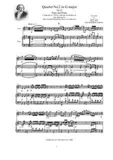 Quartet No.2 in G Major: Version for flute and piano - score and part by Ludwig van Beethoven