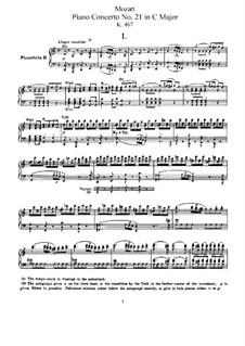 Concerto for Piano and Orchestra No.21 in C Major, K.467: arranjos para dois pianos de quatro mãos by Wolfgang Amadeus Mozart