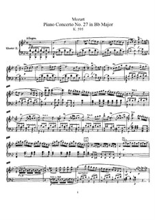 Concerto for Piano and Orchestra No.27 in B Flat Major, K.595: arranjos para dois pianos de quatro mãos by Wolfgang Amadeus Mozart