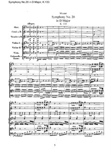 Symphony No.20 in D Major, K.133: partitura completa by Wolfgang Amadeus Mozart