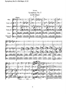 Symphony No.5 in B Flat Major, K.22: partitura completa by Wolfgang Amadeus Mozart