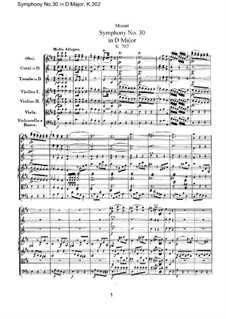 Symphony No.30 in D Major, K.202: partitura completa by Wolfgang Amadeus Mozart