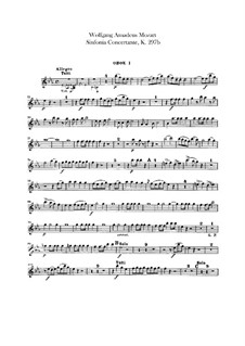 Sinfonia Concertante for Orchestra in E Flat Major, K.297b: parte de oboes by Wolfgang Amadeus Mozart