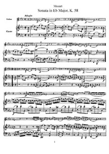 Sonata for Violin and Piano in E Flat Major , K.58: partitura, parte solo by Wolfgang Amadeus Mozart