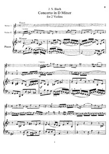 Double Concerto for Two Violins, Strings and Basso Continuo in D Minor, BWV 1043: Arrangement for two violins and piano by Johann Sebastian Bach