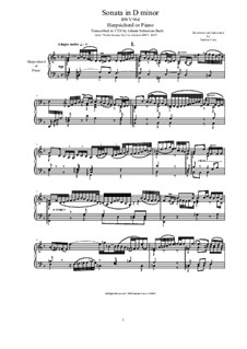 Sonata for Keyboard in D Minor, BWV 964: para um único musico (Editado por H. Bulow) by Johann Sebastian Bach