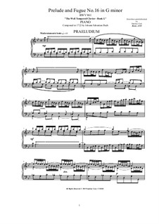 Prelude and Fugue No.16 in G Minor, BWV 861: Para Piano by Johann Sebastian Bach