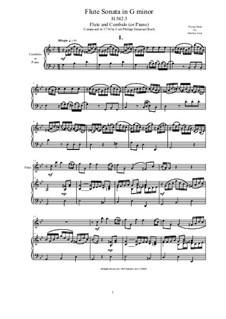 Sonata in G Minor for Flute and Cembalo (or Piano), H 542.5: partitura, parte solo by Carl Philipp Emanuel Bach