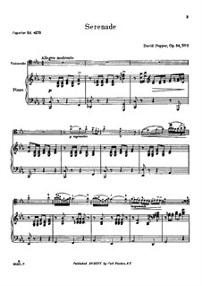 Spanish Dances for Cello and Piano, Op.54: Dance No.2 – score, solo part by David Popper