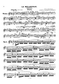 La mélancolie (Melancholy) for Violin and Piano, Op.1: Parte de solo by Francois Humbert Prume