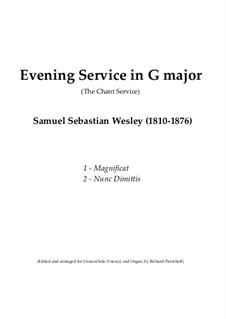 Evening Canticles in G Major (The Chant Service): Evening Canticles in G Major (The Chant Service) by Samuel Sebastian Wesley